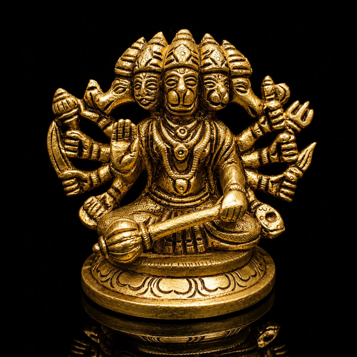 Panchmukhi Hanuman Sitting Premium Brass 4 Inch