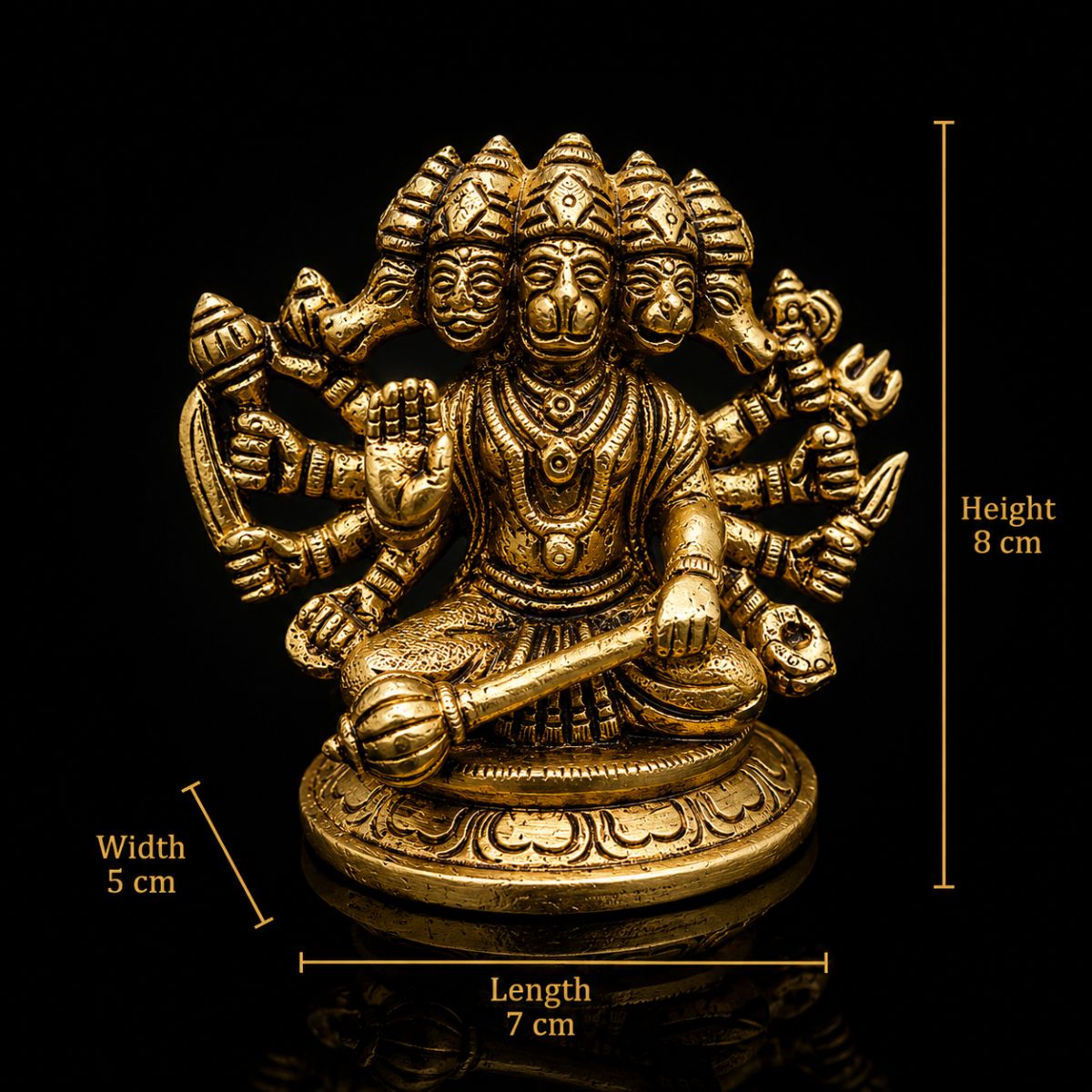 Panchmukhi Hanuman Sitting Premium Brass 4 Inch - Image 2