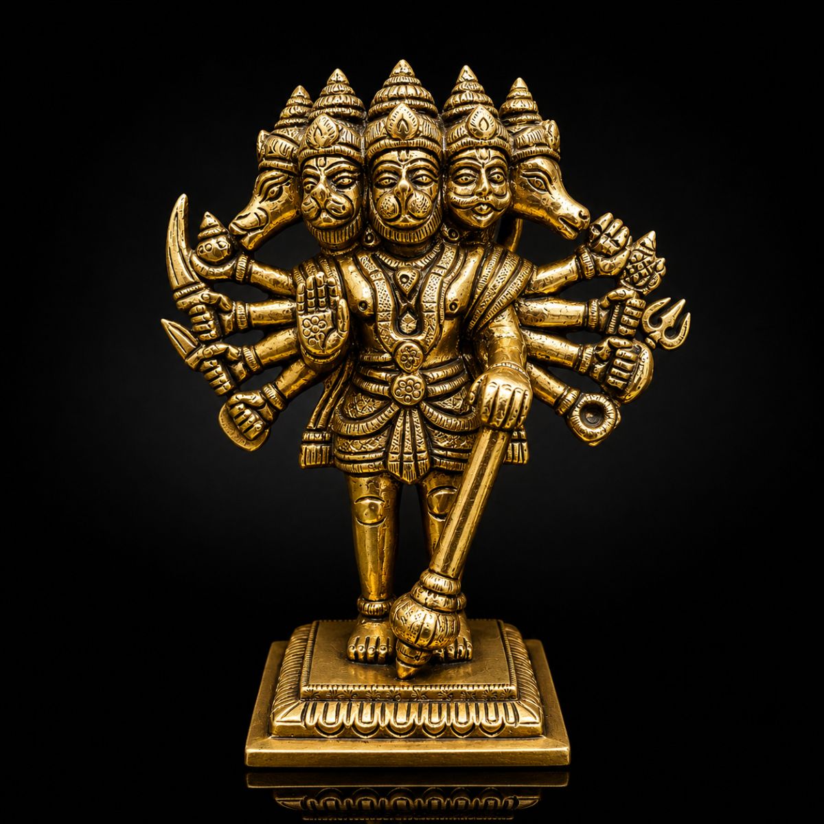 Panchmukhi Hanuman Standing Premium Brass 6 Inch