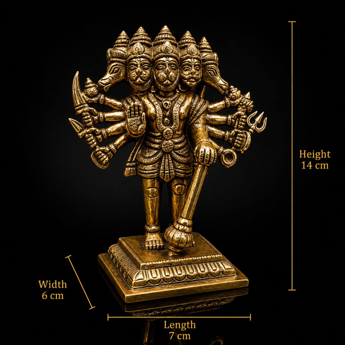 Panchmukhi Hanuman Standing Premium Brass 6 Inch - Image 2