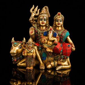 Shiv Parivar Premium Golden Color Brass Murti 5 Inch