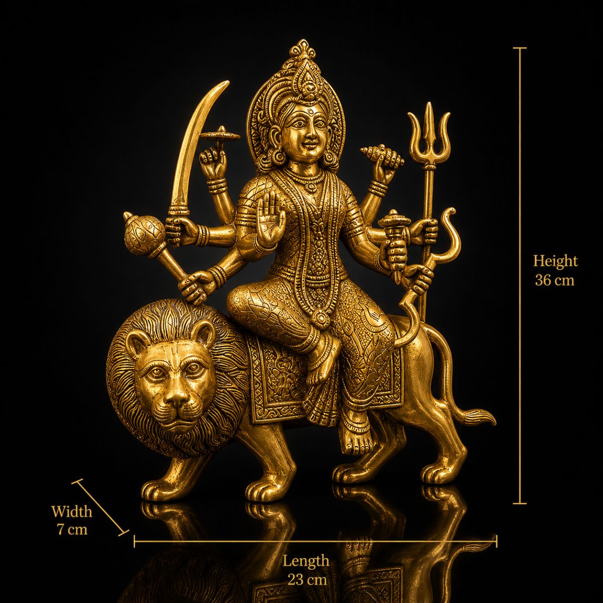 Durga Large size Premium Brass Murti without Base 14 inch - Image 2