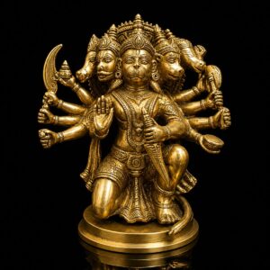 Panchmukhi Hanuman Sitting Premium Brass Murti 8 Inch