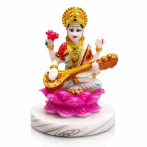 Saraswati Premium Marble Dust Murti On Lotus 4 Inch