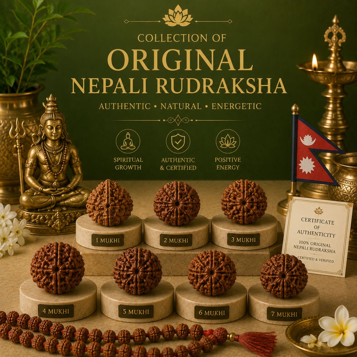 Natural lab-tested Nepali Rudraksha beads and mala