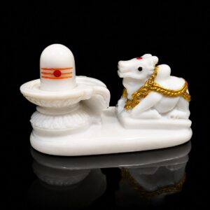 Shivling Nandi White Marble Dust Premium Washable Murti 2 inch
