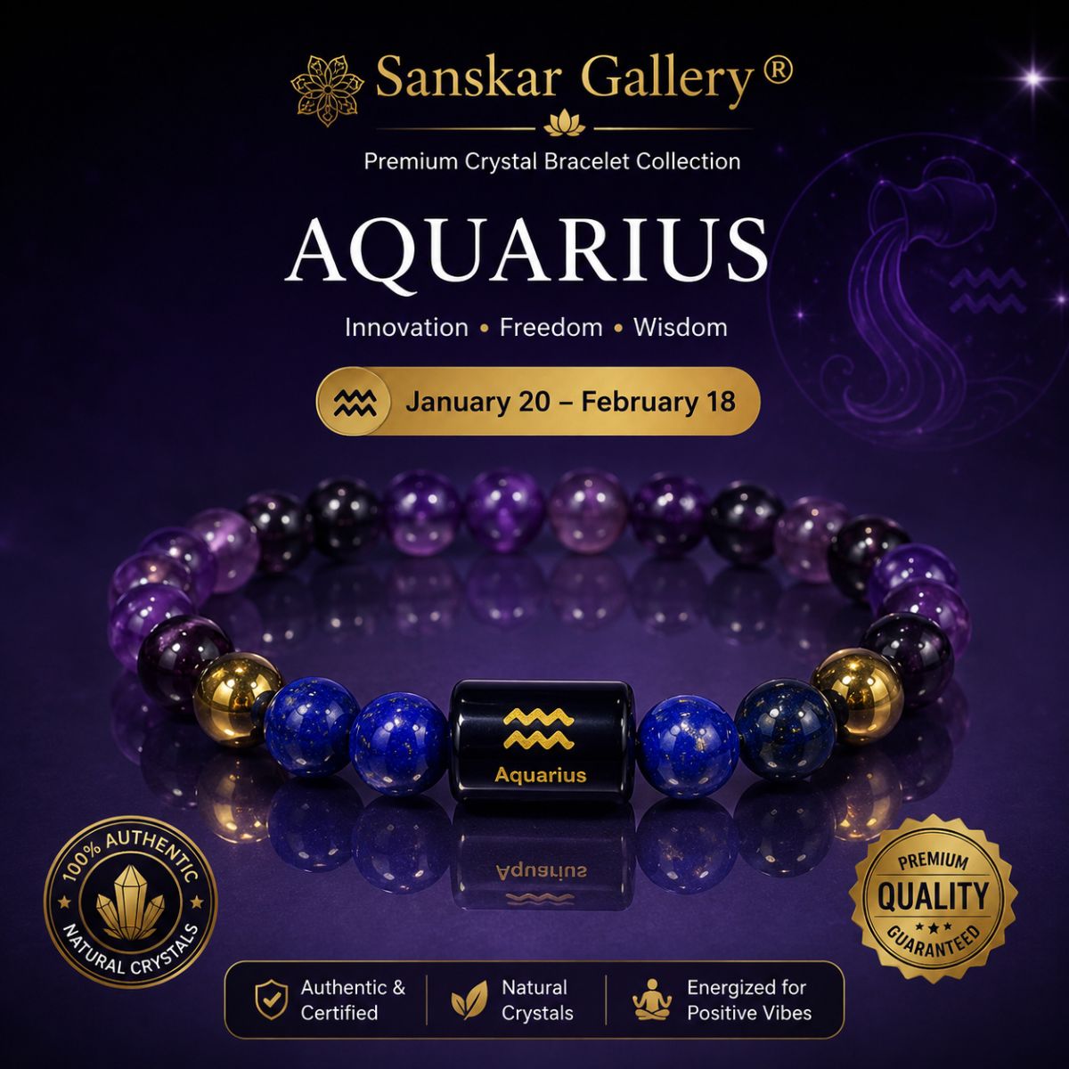 Aquarius Orignal Premium Quartz Bracelate with Selenite Plate