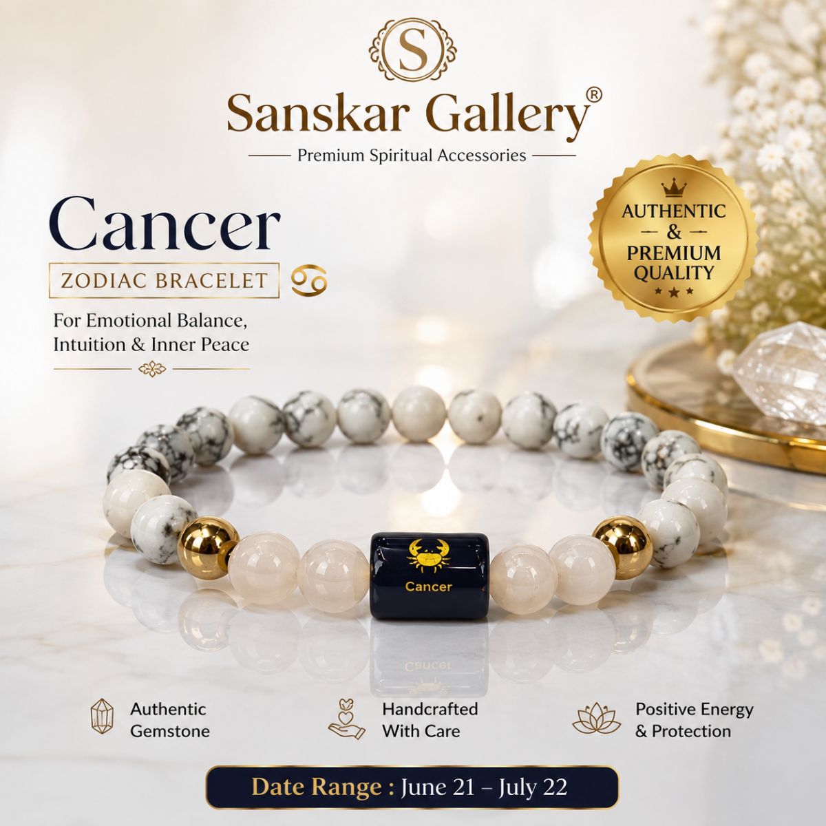 Cancer Original Premium Quartz Bracelate with Selenite Plate