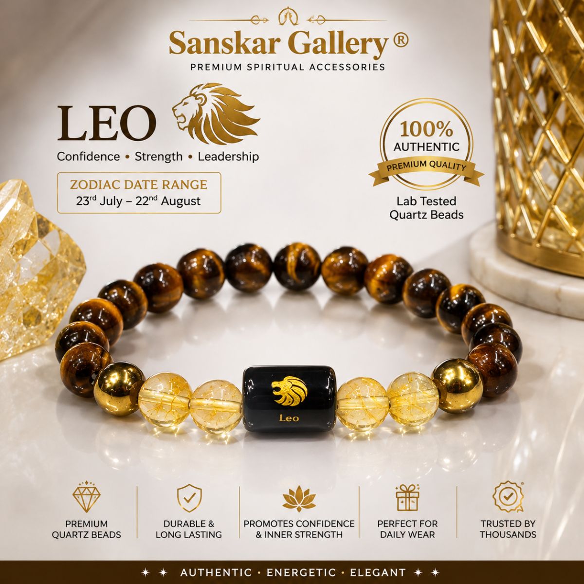 Leo Original Premium Quartz Bracelate with Selenite Plate