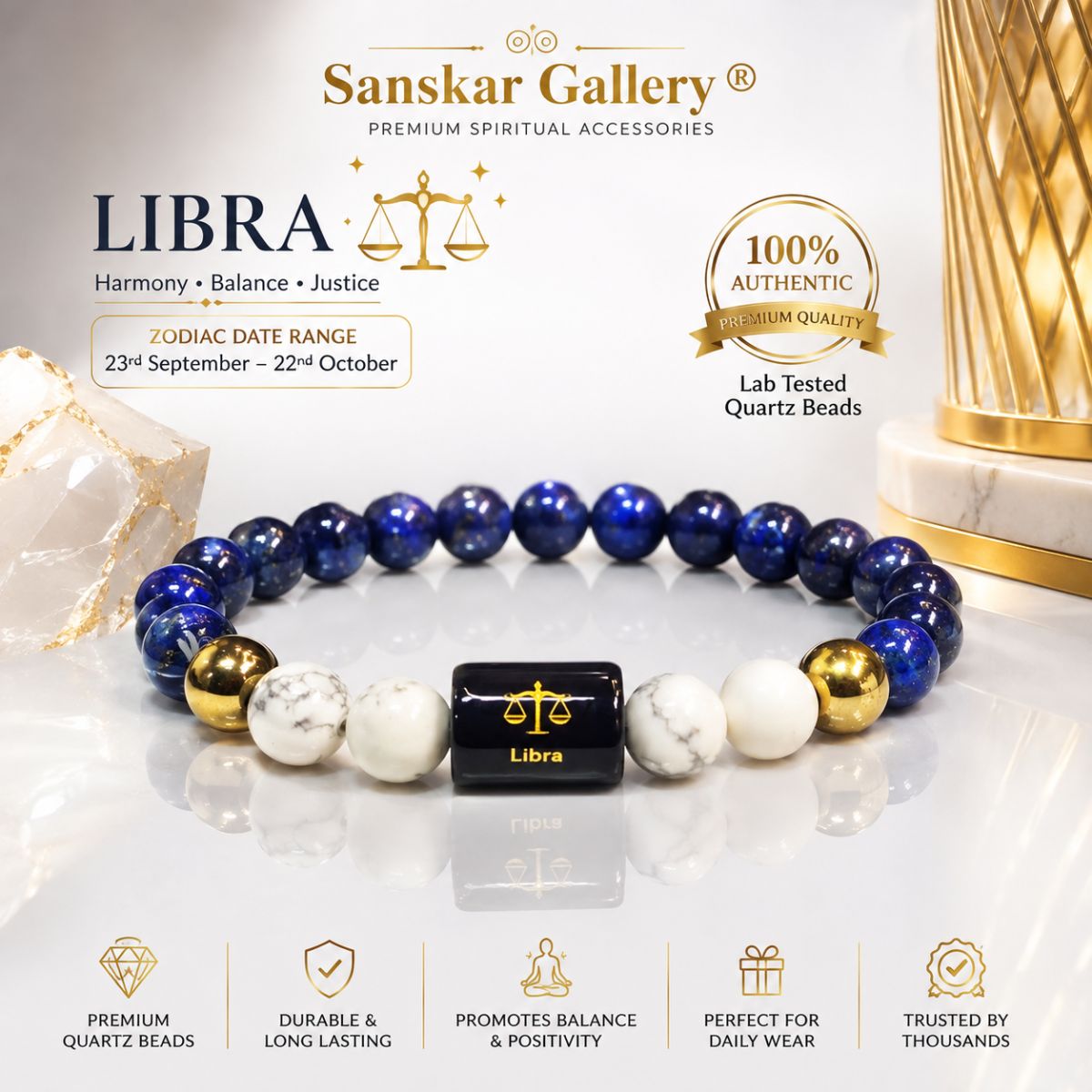 Libra Original Premium Quartz Bracelate with Selenite Plate