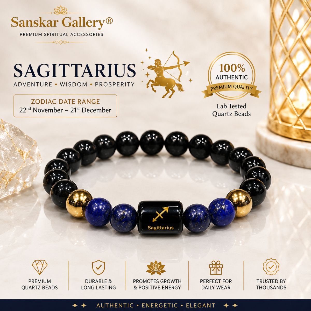 Sagittarious Original Premium Quartz Bracelate with Selenite Plate