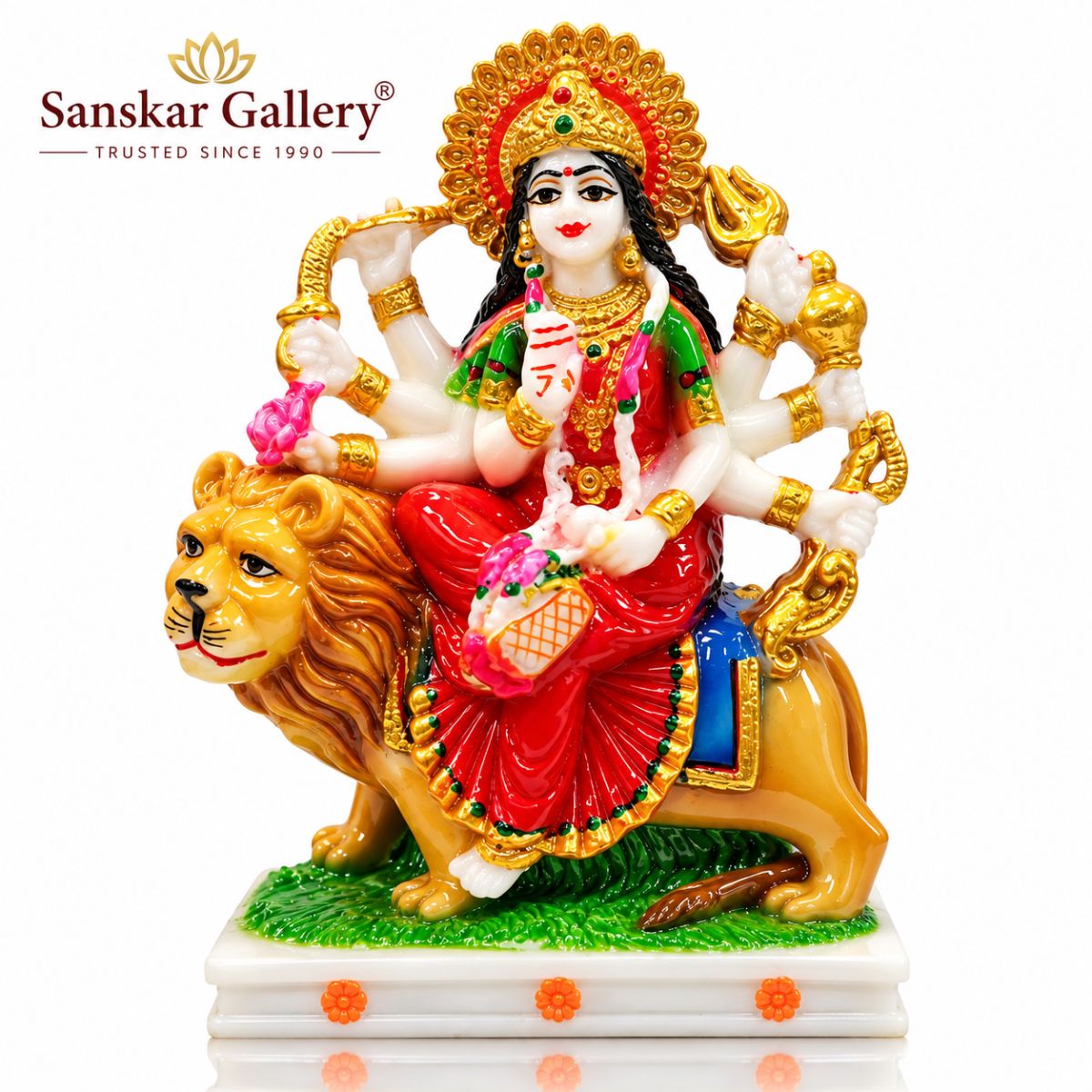 Maa Durga Premium Marble Dust Murti Washable 12 cm