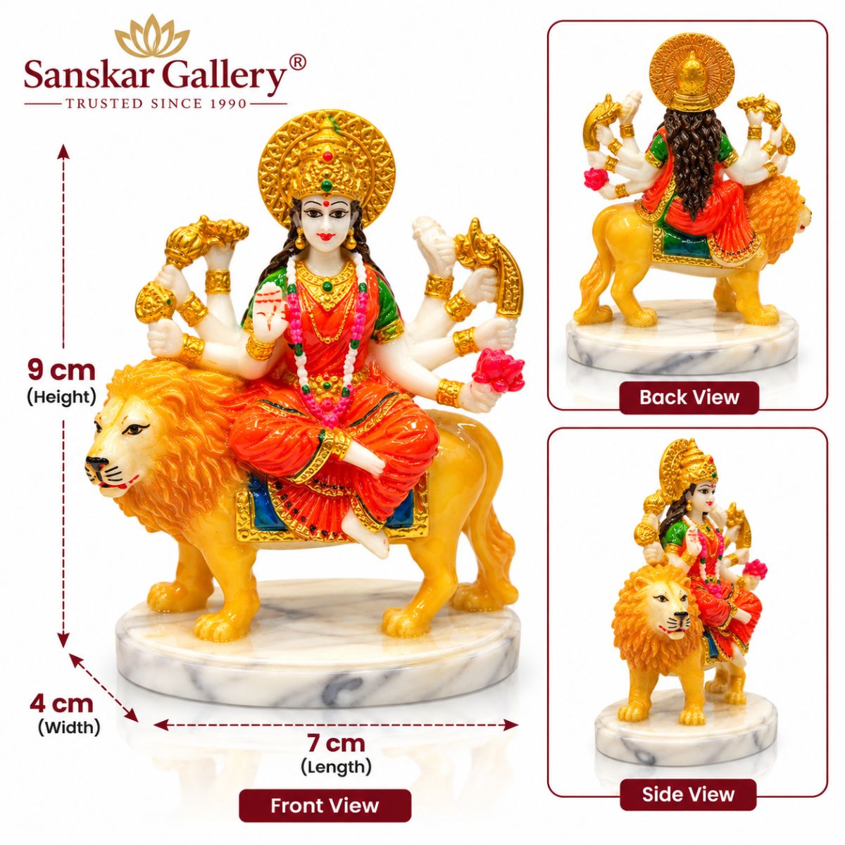 Maa Durga Premium Marble Dust Murti Washable 9 cm - Image 2