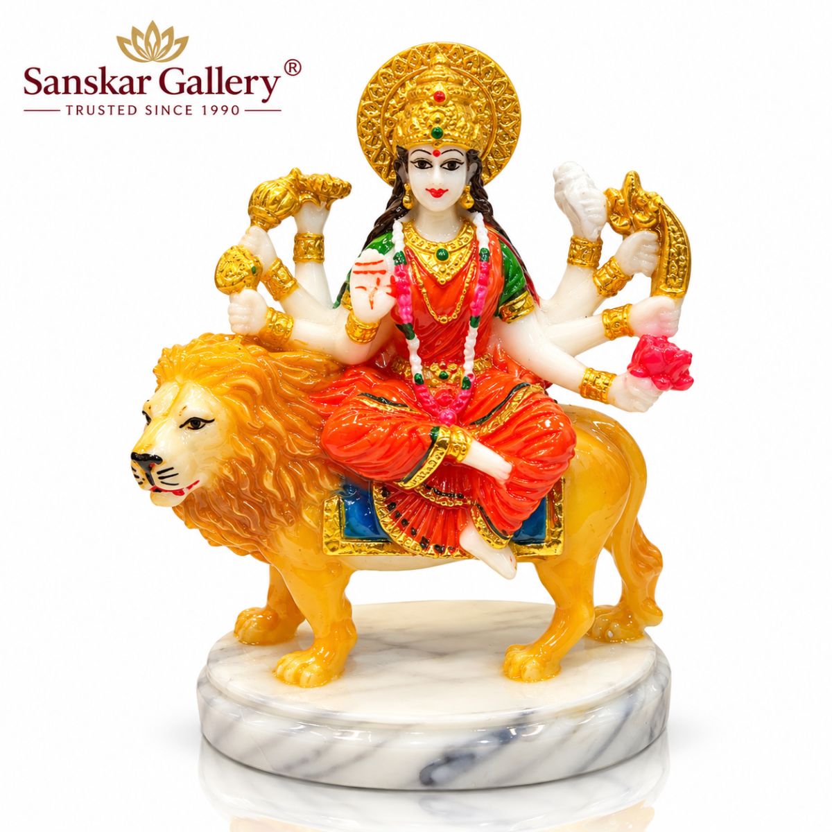 Maa Durga Premium Marble Dust Murti Washable 9 cm