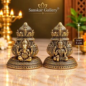 Laxmi Ganesha on Kalash Export Brass Murti 5 cm