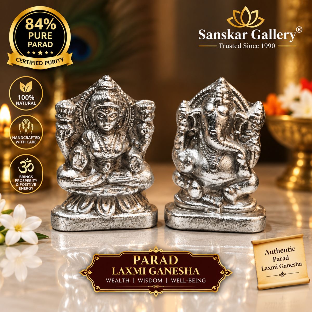 Laxmi ganesha Parad Medium Size 84% Purity