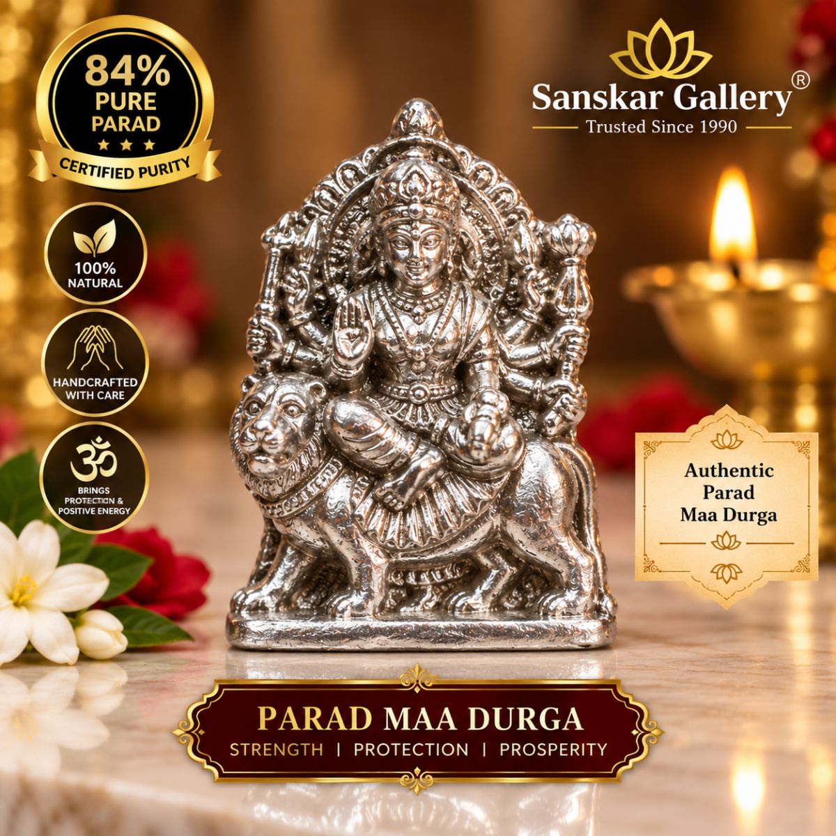 Durga Devi Original Parad Murti 84% Premium Quality