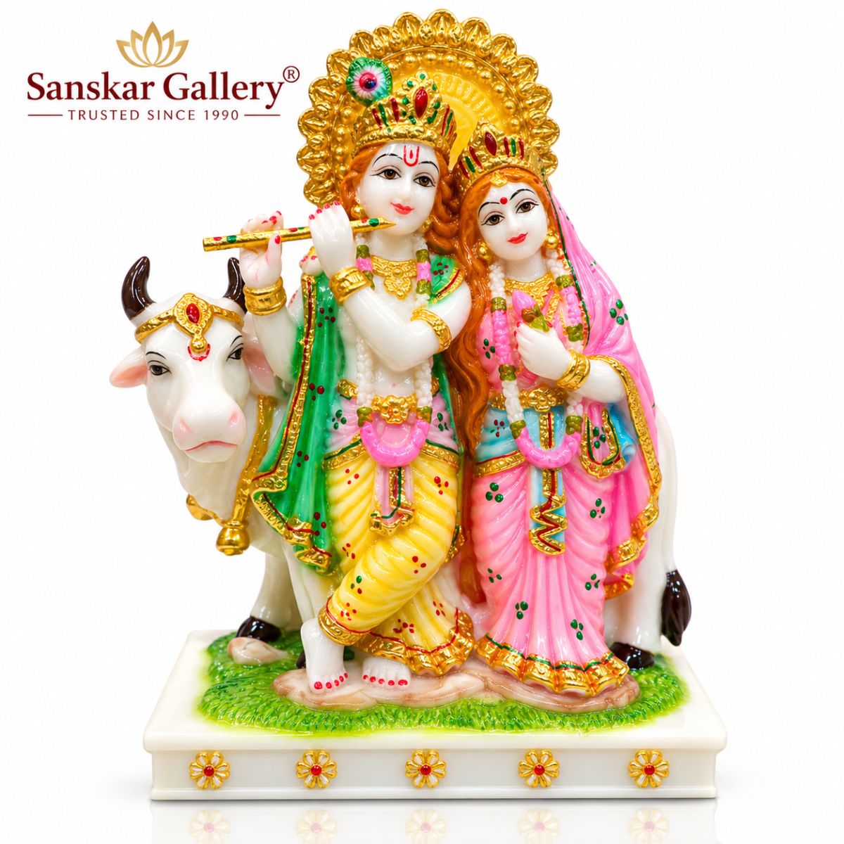 Radha Krishna Premium Marble Dust Murti Washable 18 cm
