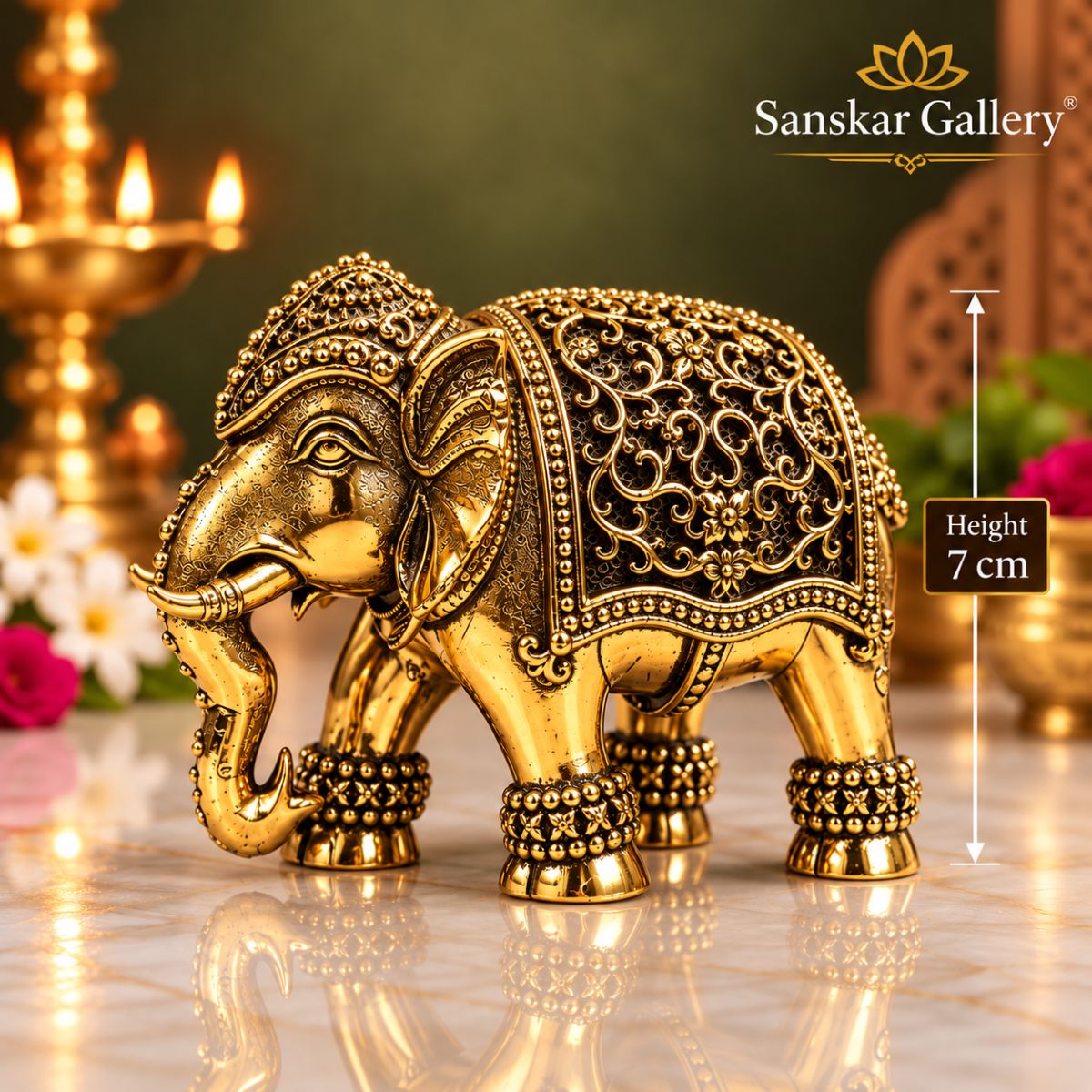 Elephant Premium Export Quality Brass Murti 7 cm Height