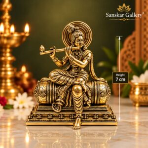Krishna Sitting with Bansuri Export Brass Murti 7 cm