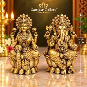 Laxmi Ganesha Premium Export Quality Brass Murti 15 cm