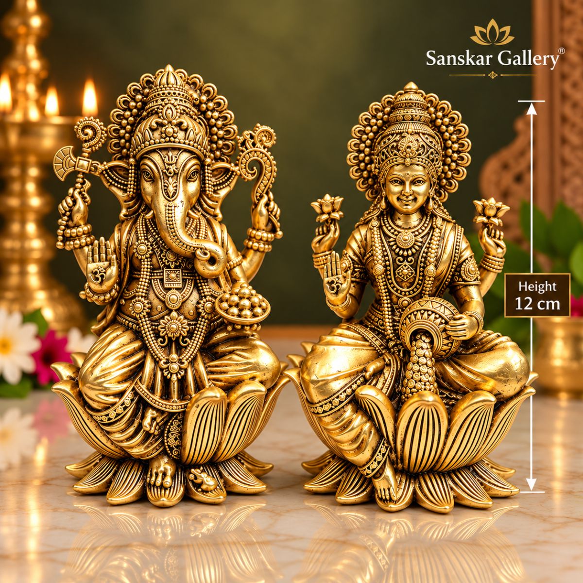 Laxmi Ganesha Premium Export Quality Brass Murti 12 cm