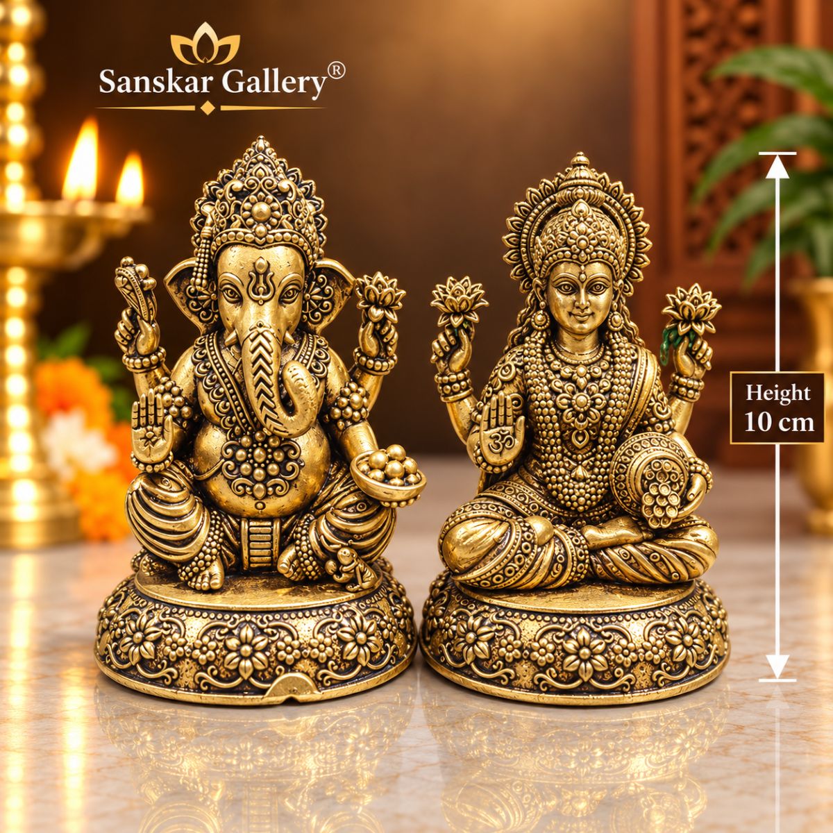 Laxmi Ganesha Premium Round Base Export Brass 10 cm