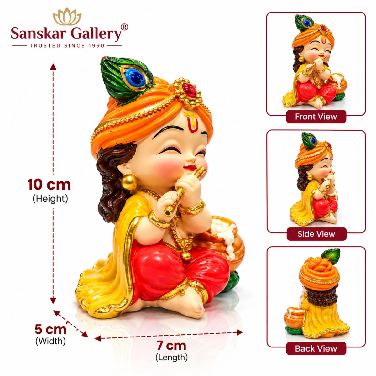 Krishna Makhan Premium Marble Dust Murti Washable 10 cm - Image 2