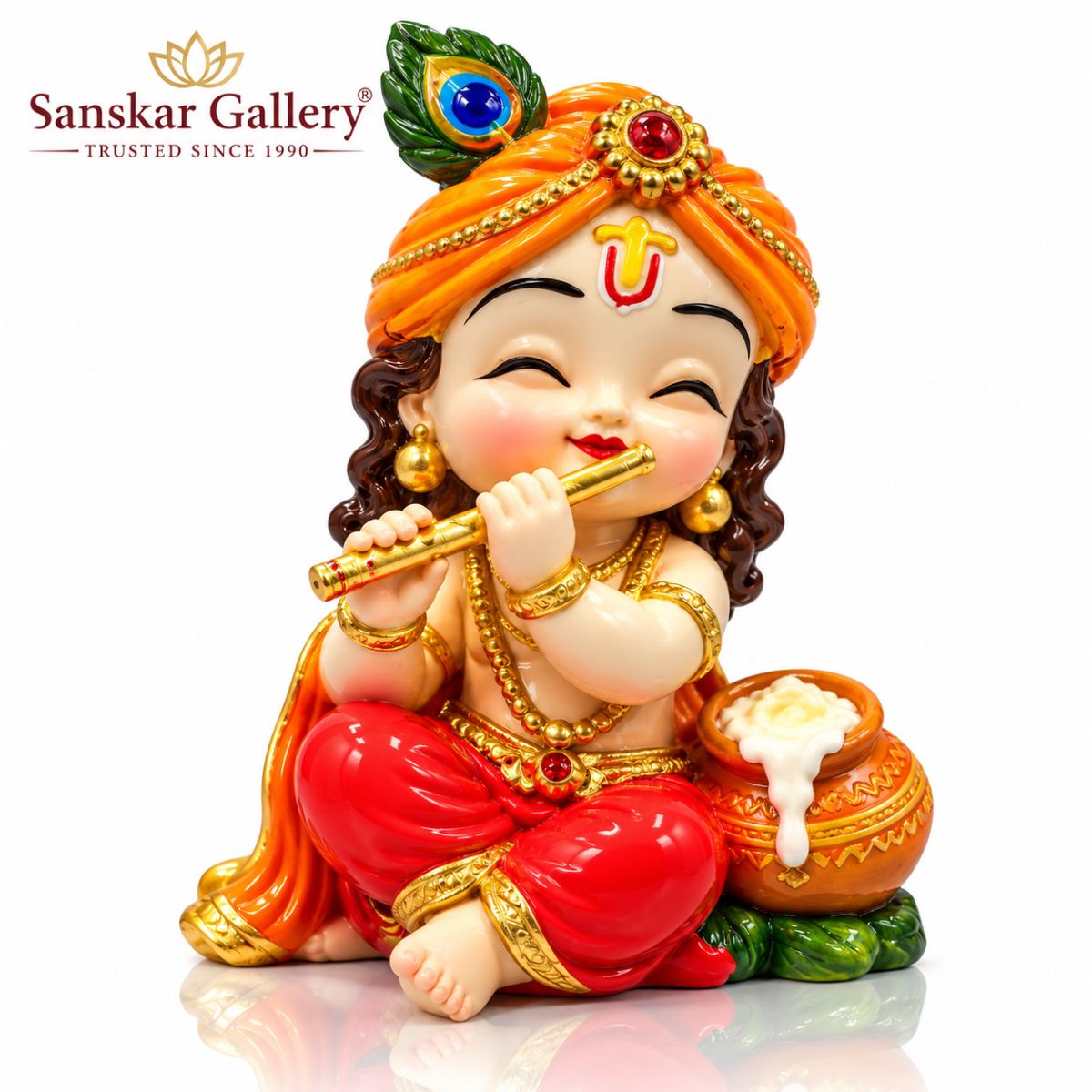 Krishna Makhan Premium Marble Dust Murti Washable 10 cm