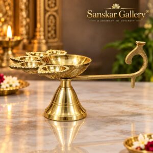 Panch Aarti Deepak Brass Premium Small Size for Pooja