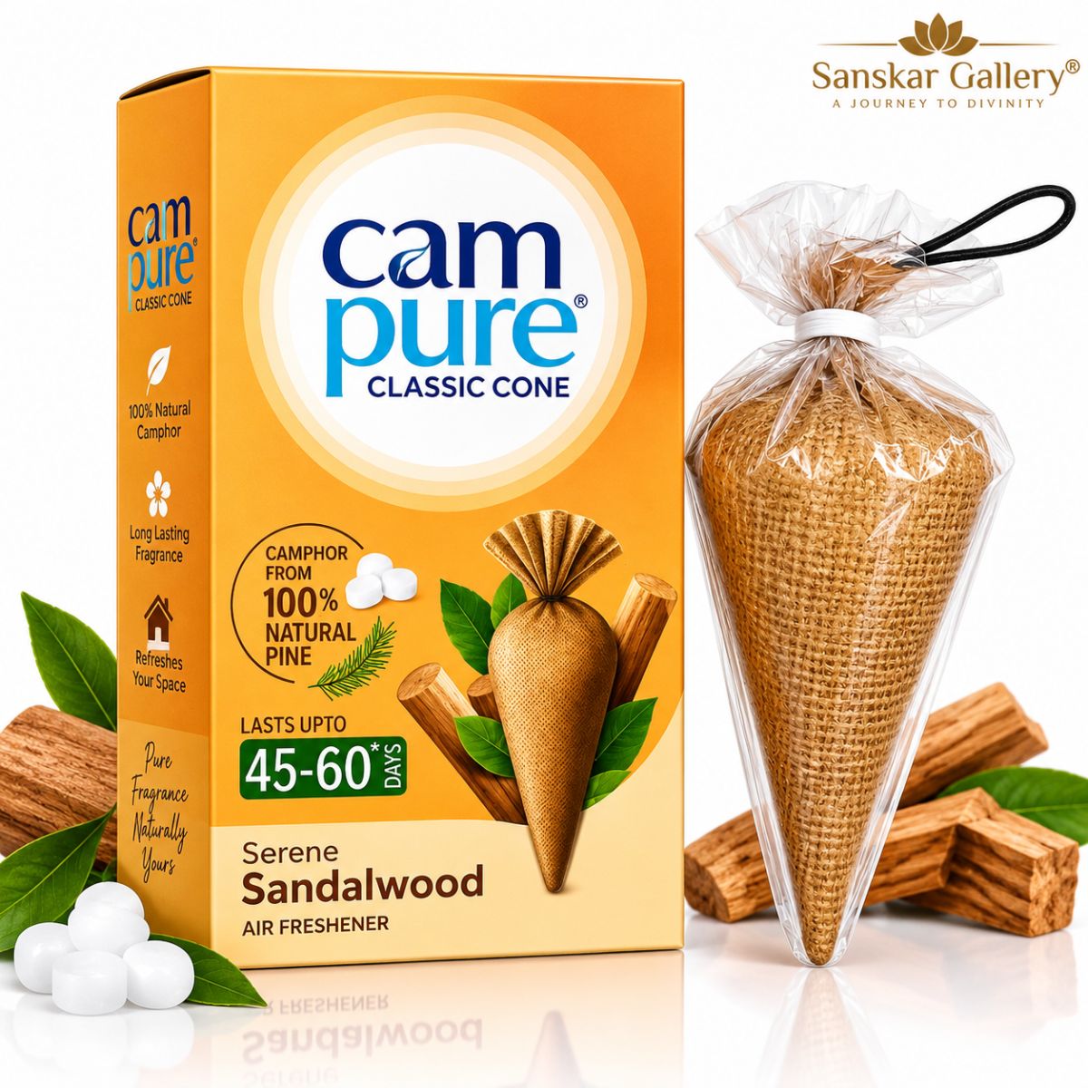 Sandal Premium Camphor Hanging Cone for Car and Offices