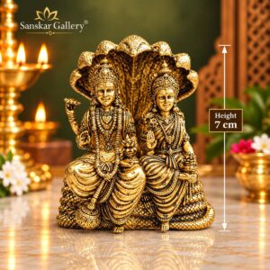 Vishnu Laxmi Sitting Premium Export Brass Murti 7 cm