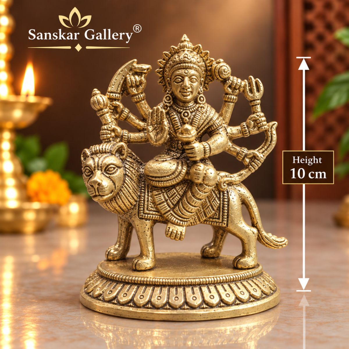 Durga Maa Premium Pure Brass Murti 10 cm For Pooja
