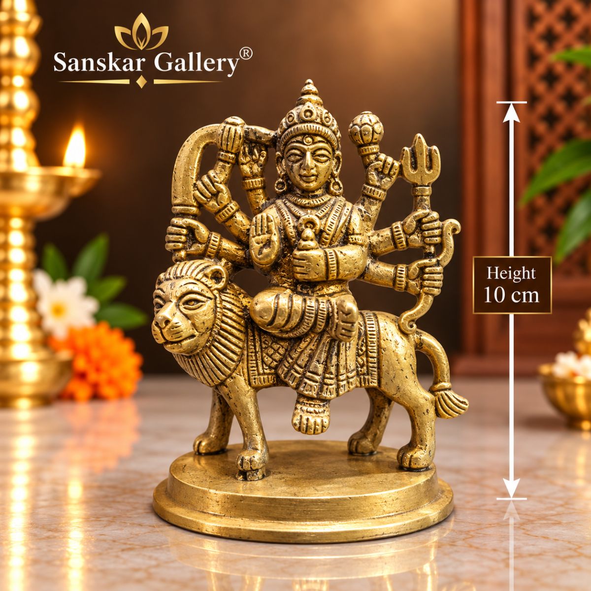 Durga Maa Premium Pure Brass Murti 10 cm For Pooja