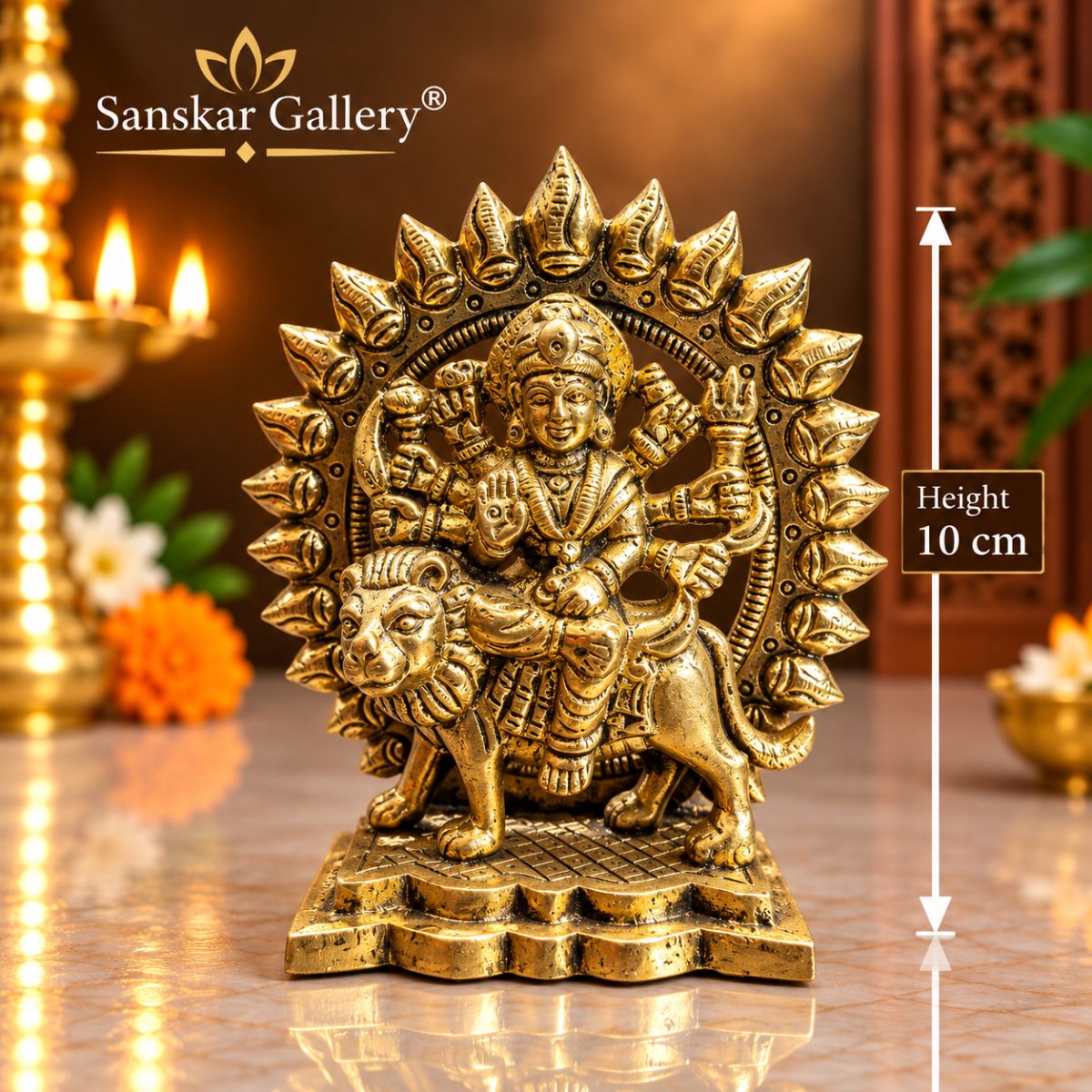 Durga Maa Premium Pure Brass Murti 10 cm For Pooja