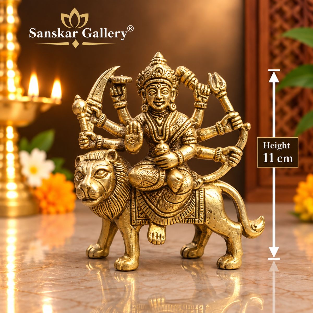 Durga Maa Premium Pure Brass Murti 11 cm For Pooja