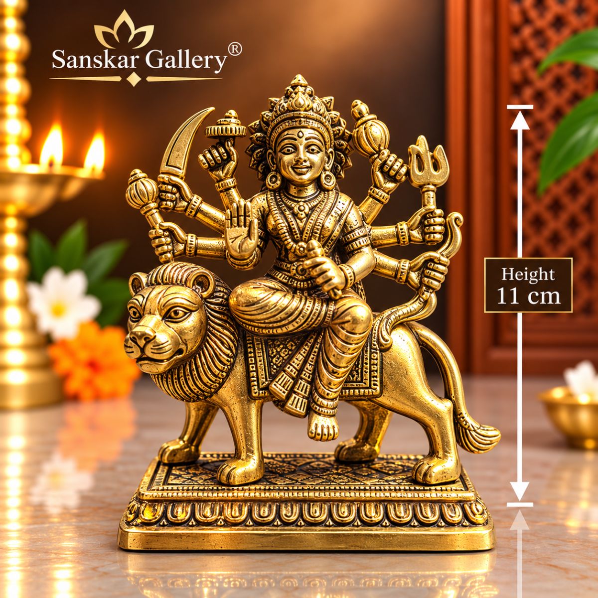 Durga Maa Premium Pure Brass Murti 11 cm For Pooja
