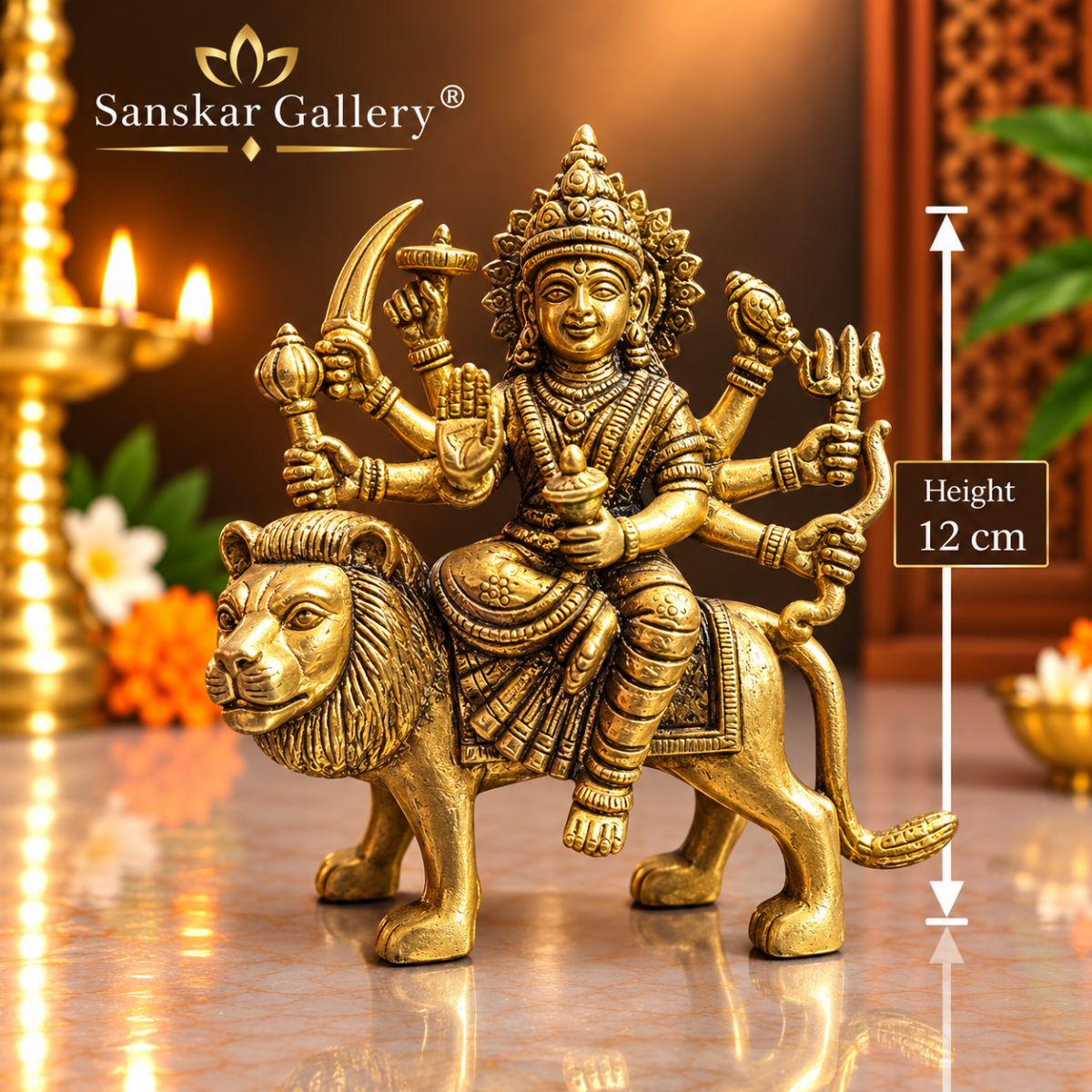 Durga Maa Premium Pure Brass Murti 12 cm For Pooja