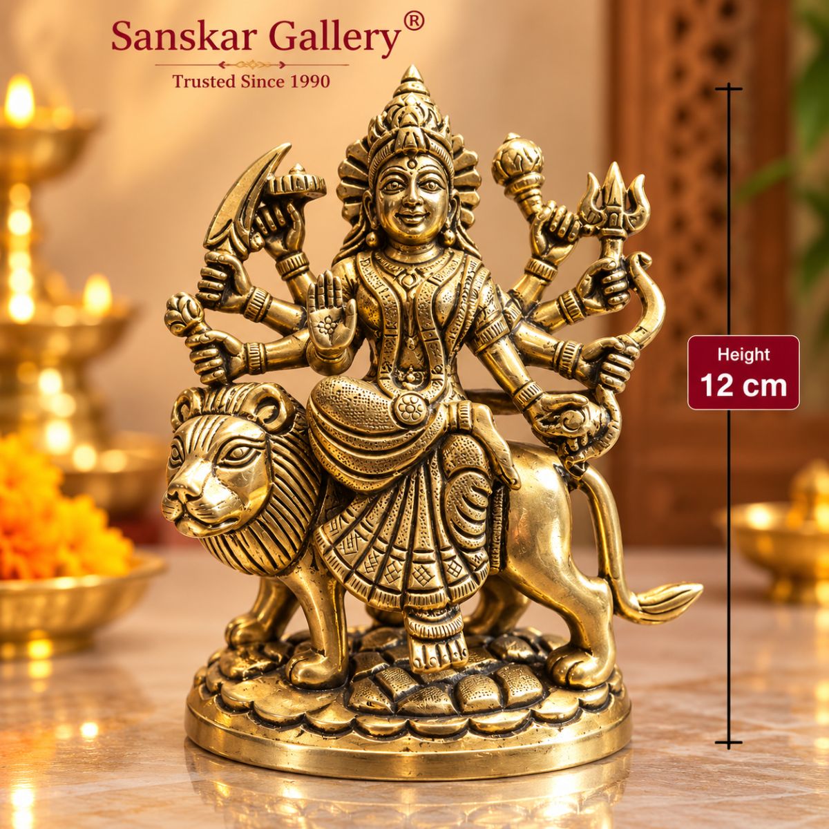 Durga Maa Premium Pure Brass Murti 12 cm For Pooja