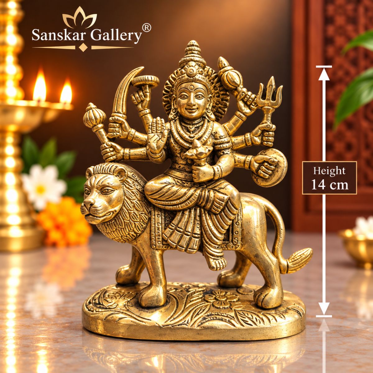 Durga Maa Premium Pure Brass Murti 14 cm For Pooja