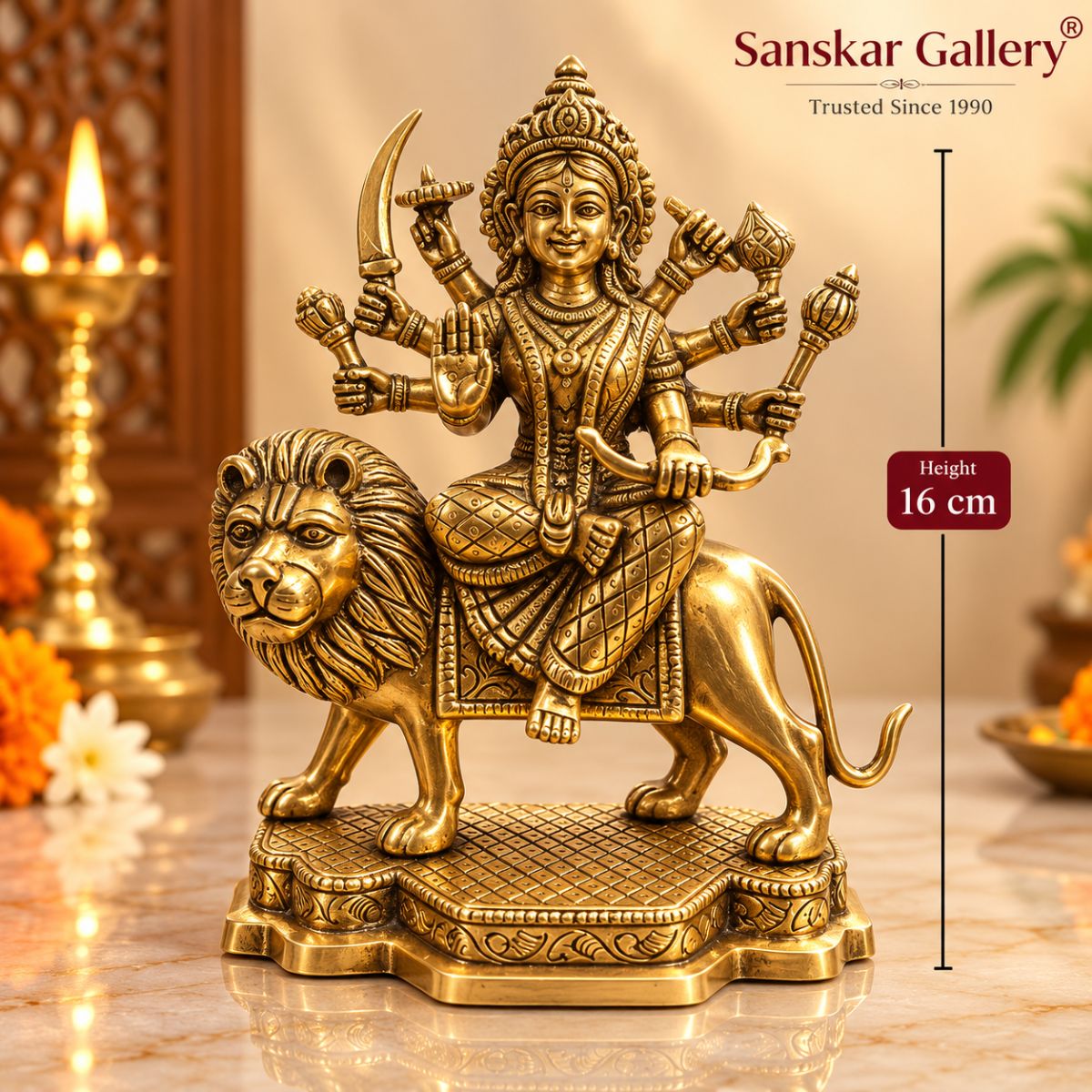Mahishasur Mardini Maa Devi Premium Brass Murti 16 cm