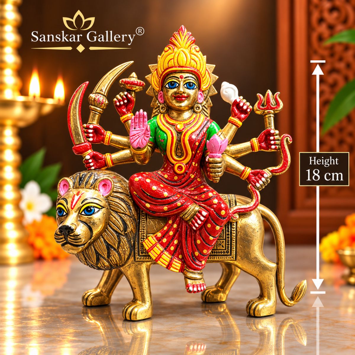 Durga Maa Premium Pure Brass Murti 18 cm For Pooja