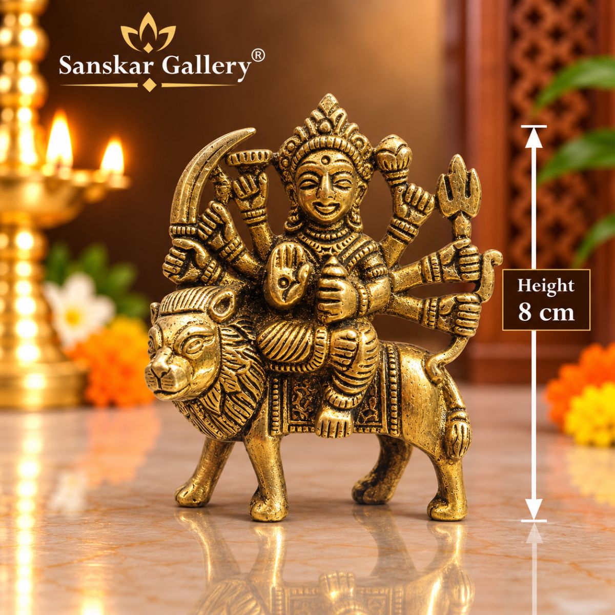 Durga Maa Premium Pure Brass Murti 8cm For Pooja
