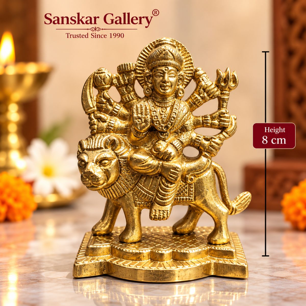 Durga Maa Premium Pure Brass Murti 8cm For Pooja