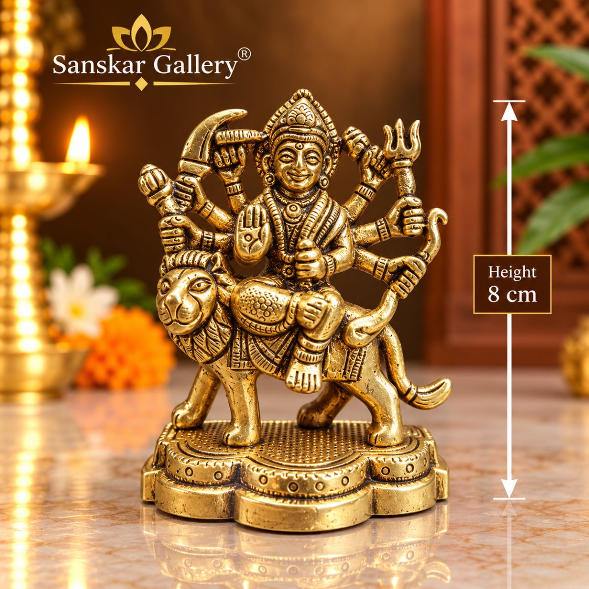 Durga Maa Premium Pure Brass Murti 8cm For Pooja